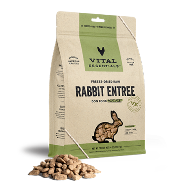 VITAL ESSENTIALS FREEZE-DRIED RAW RABBIT ENTREE DOG FOOD MINI NIBS 25OZ