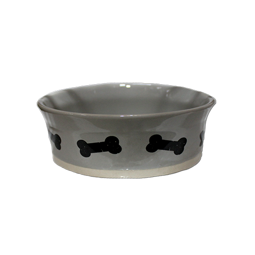 PETRAGEOUS® STAMPED BONES GRAY & NEUTRAL 6” PET DISH