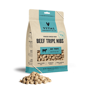 VITAL ESSENTIALS FREEZE-DRIED BEEF TRIPE NIBS DOG TREATS 14 OZ