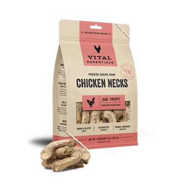 VITAL ESSENTIALS FREEZE-DRIED RAW CHICKEN NECKS DOG TREATS 9 OZ