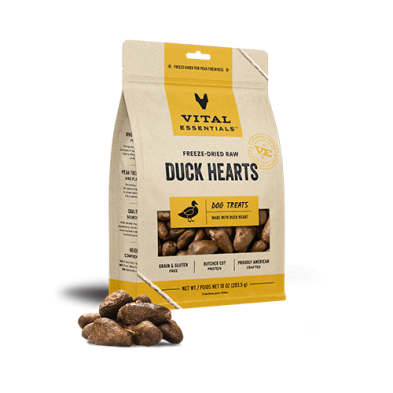 VITAL ESSENTIALS FREEZE-DRIED RAW DUCK HEARTS DOG TREATS 10 OZ