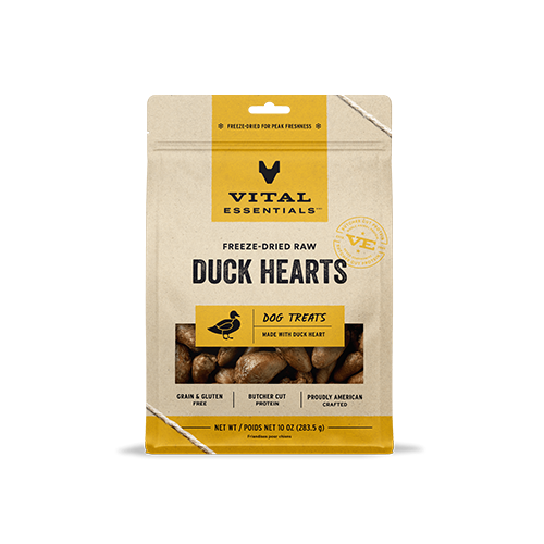 VITAL ESSENTIALS FREEZE-DRIED RAW DUCK HEARTS DOG TREATS 10 OZ