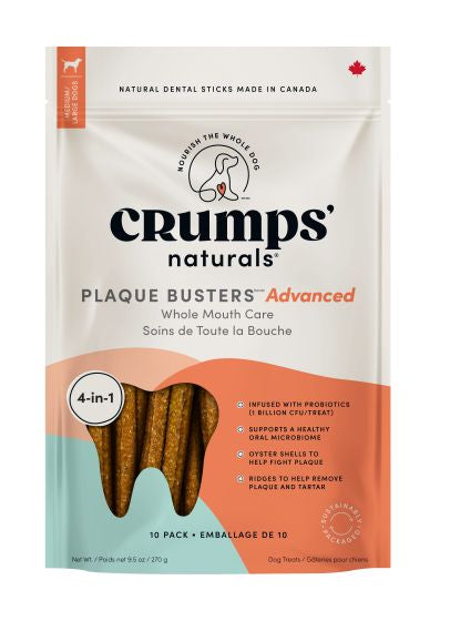 CRUMPS PLAQUE BUSTERS ADVANCED WHOLE MOUTH CARE DENTAL STICKS WITH PROBIOTICS DOG 10PC 7IN 270G