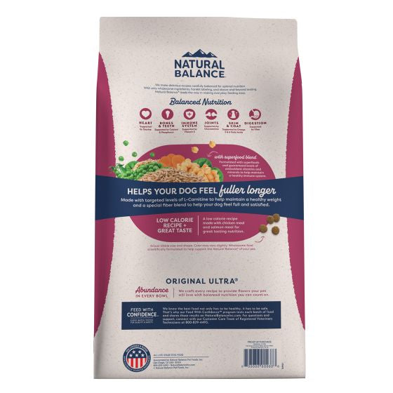 NATURAL BALANCE ORIGINAL ULTRA FAT DOGS CHICKEN MEAL, SALMON MEAL & BARLEY RECIPE DOG 24LB