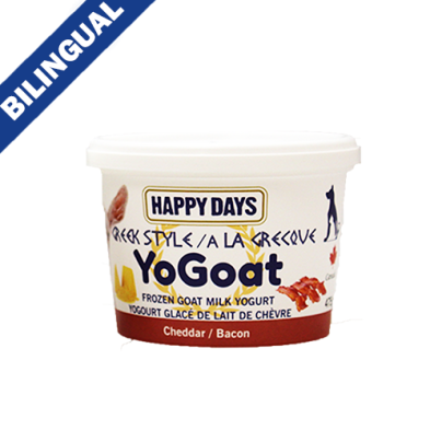 HAPPY DAYS YOGOAT CHEDDAR/BACON GREEK STYLE FROZEN GOAT MILK YOGURT 475GM