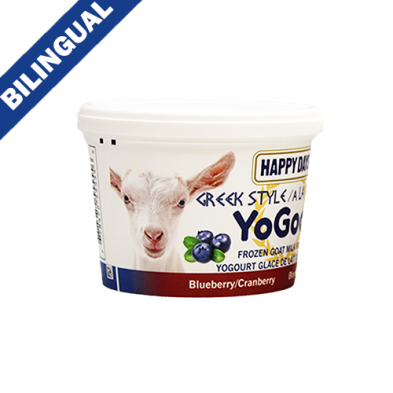 HAPPY DAYS YOGOAT BLUEBERRY/CRANBERRY GREEK STYLE FROZEN GOAT MILK YOGURT 475GM