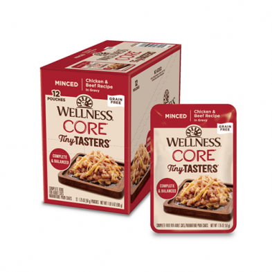 WELLNESS CORE TINY TASTERS MINCED CHICKEN & BEEF IN GRAVY WET CAT FOOD 1.75OZ