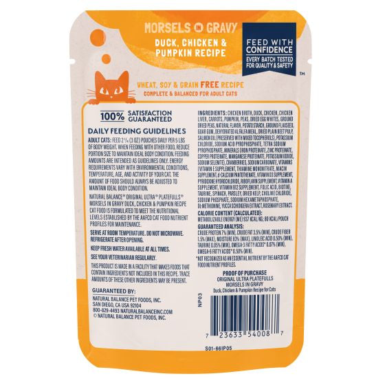 NATURAL BALANCE PLATEFULLS INDOOR DUCK, CHICKEN, AND PUMPKIN IN GRAVY CAT 3 OZ.