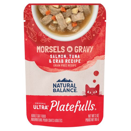 NATURAL BALANCE PLATEFULLS SALMON TUNA AND CRAB IN GRAVY 3OZ