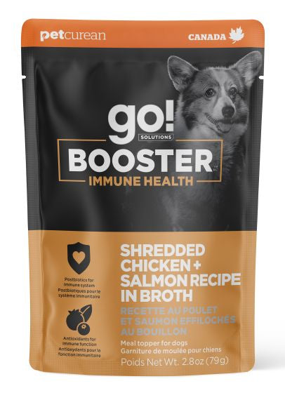 GO BOOSTER IMMUNE HEALTH SHREDDED CHICKEN AND SALMON IN BROTH MEAL TOPPER DOG 2.8OZ