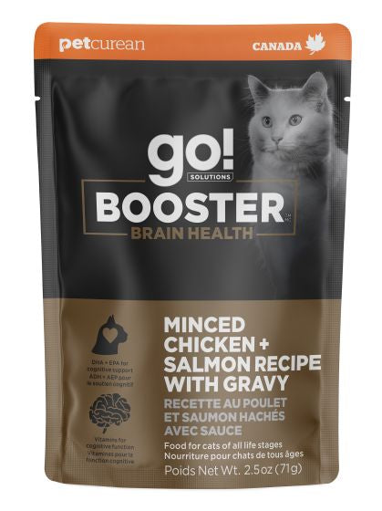 GO BOOSTER BRAIN HEALTH MINCED CHICKEN AND SALMON WITH GRAVY CAT 2.5OZ