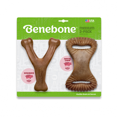 BENEBONE DENTAL CHEW/WISHBONE BACON MEDIUM (2-PACK)