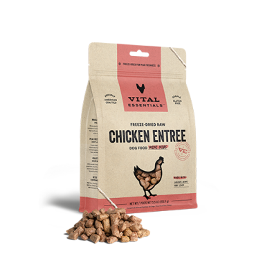 VITAL ESSENTIALS FREEZE-DRIED RAW CHICKEN ENTREE DOG FOOD MINI NIBS 5.5 OZ