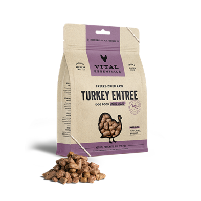 VITAL ESSENTIALS FREEZE-DRIED RAW TURKEY ENTREE DOG FOOD MINI NIBS 5.5 OZ