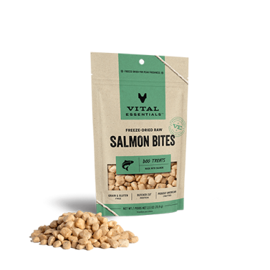 VITAL ESSENTIALS FREEZE-DRIED RAW SALMON BITES DOG TREATS 2.5 OZ