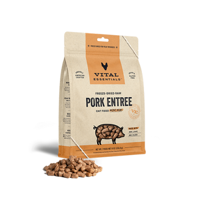 VITAL ESSENTIALS FREEZE-DRIED RAW PORK ENTREE CAT FOOD MINI NIBS 8 OZ