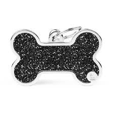 MY FAMILY SHINE XL BLACK GLITTER BONE ID TAG