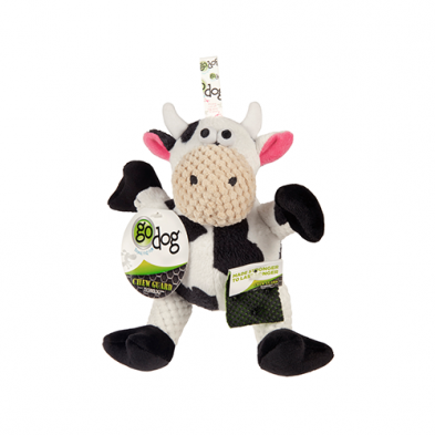 GODOG CHECKERS SITTING COW MEDIUM DOG TOY