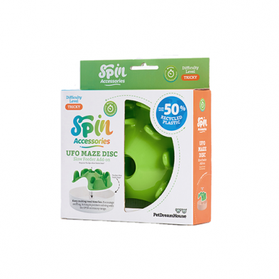 PETDREAMHOUSE SPIN INTERACTIVE SLOW FEEDER ACCESSORIES UFO MAZE GREEN