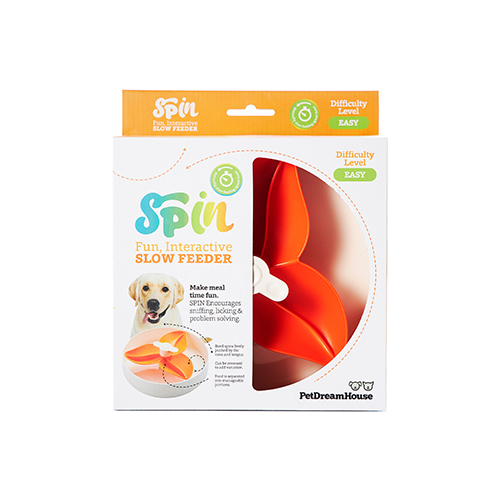 PETDREAMHOUSE SPIN INTERACTIVE SLOW FEEDER PET BOWL - BOUGAINVILLEA ORANGE