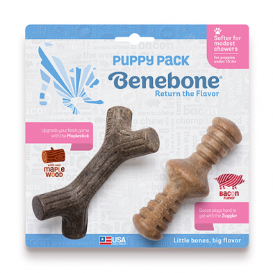 BENEBONE PUPPY MAPLESTICK & ZAGGLER BACON FLAVOR (2 PACK) DOG CHEW