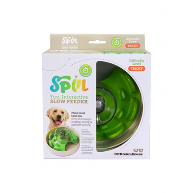 PETDREAMHOUSE SPIN INTERACTIVE SLOW FEEDER PET BOWL - UFO MAZE GREEN