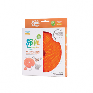 PETDREAMHOUSE SPIN INTERACTIVE SLOW FEEDER ACCESSORIES - FLYING DISC INTERACTIVE LICK FEEDER & FRISBEE ORANGE