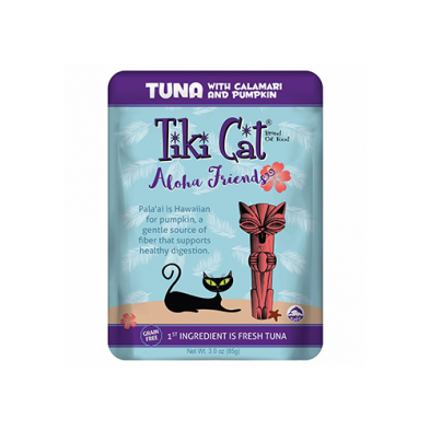 TIKI CAT ALOHA FRIENDS TUNA WITH CALAMARI & PUMPKIN RECIPE IN BROTH WET CAT FOOD 3OZ (POUCHES)